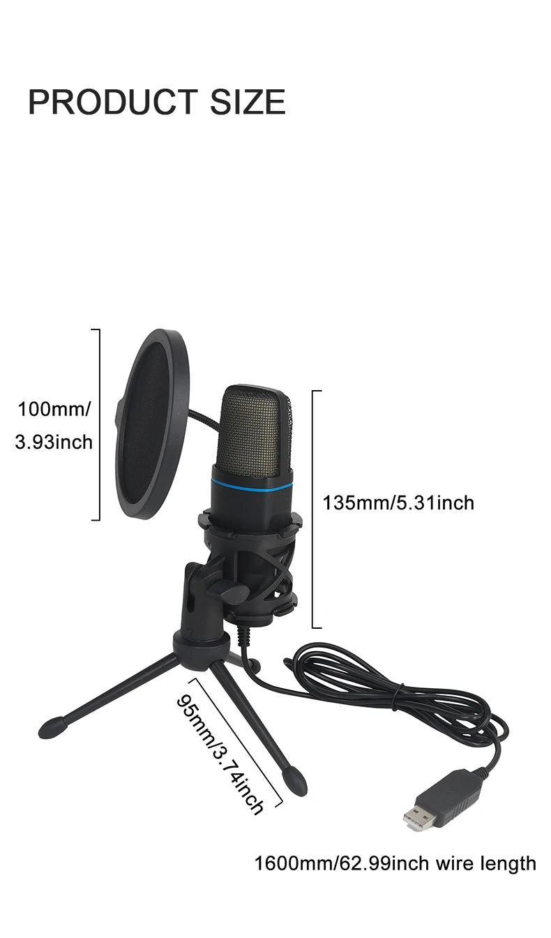 מיקרופון גיימינג מקצועי עם תאורת RGB וחיבור USB