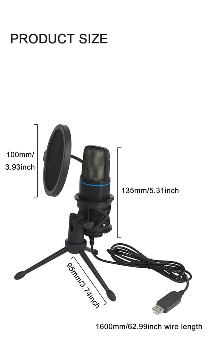 מיקרופון גיימינג מקצועי עם תאורת RGB וחיבור USB