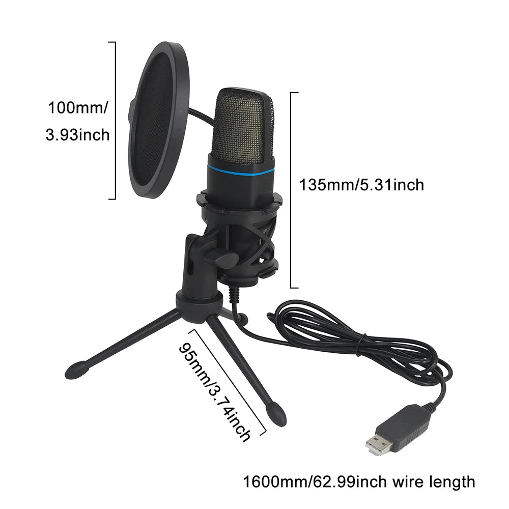 מיקרופון גיימינג מקצועי עם תאורת RGB וחיבור USB