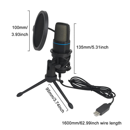 מיקרופון גיימינג מקצועי עם תאורת RGB וחיבור USB